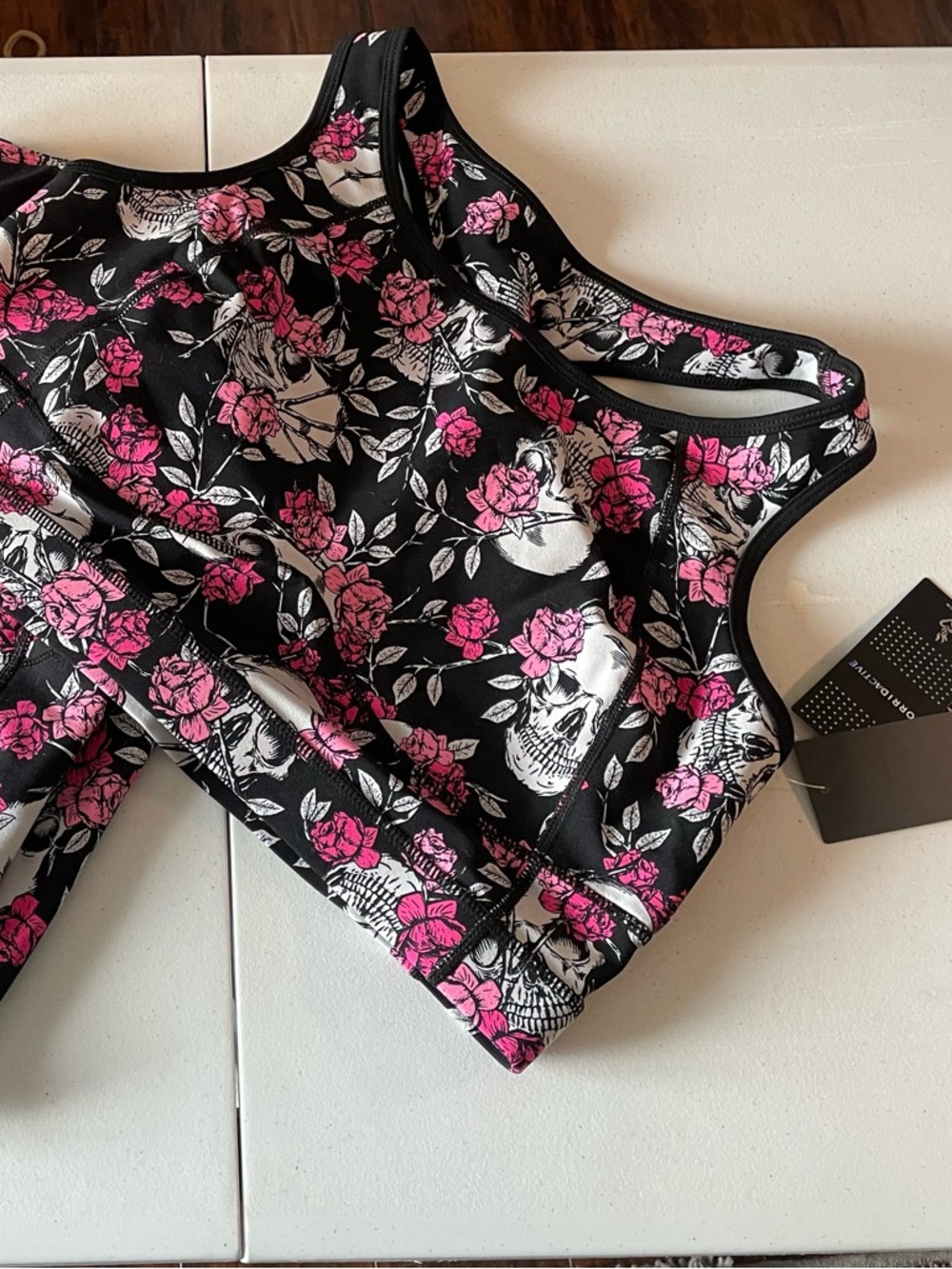 Torrid Black and Pink Floral Skull Leggings & Sports Bra set
